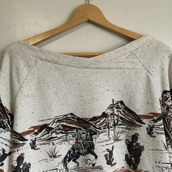 Ariat Old West Sweatshirt Egret Crossover Neck Long Sleeve Sz XL Southwestern - Picture 9 of 13